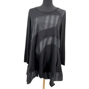 Sun Kim Women's Long Sleeve Black Tunic Top‎ Modal Blend Stripes USA Medium